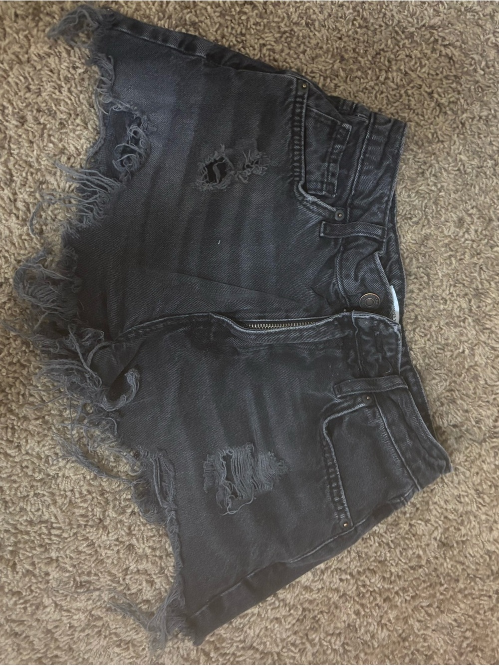 Forever 21 Black Distressed Frayed Hem Denim Shorts